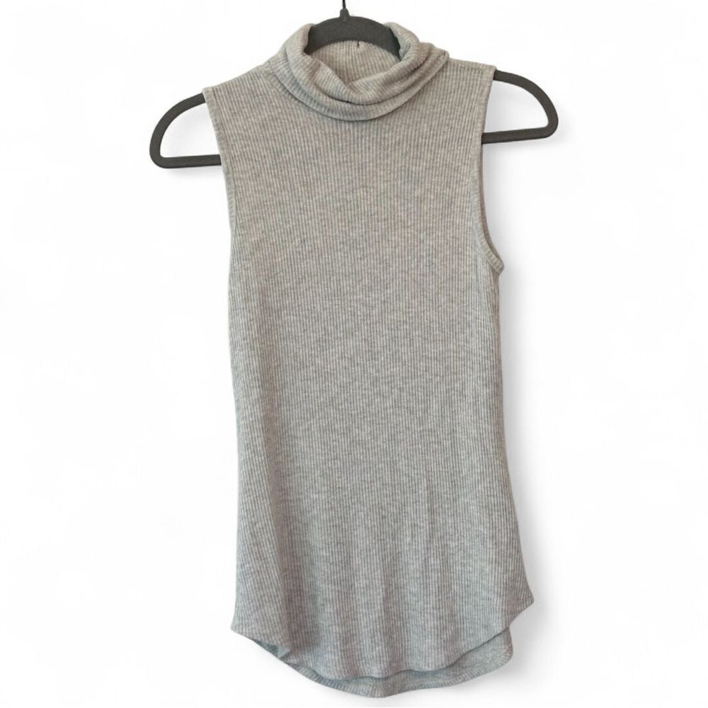FIFTEEN TWENTY turtleneck sweater in grey sleeveless rib knit size small